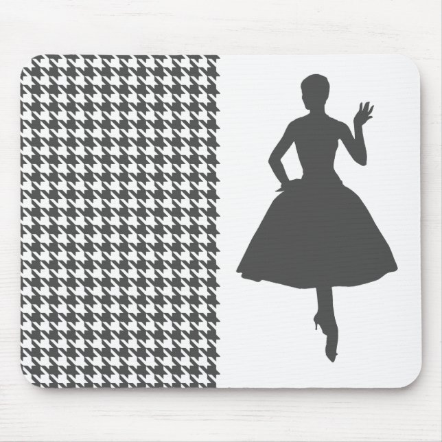 Charcoal Modern Houndstooth w/ Fashion Silhouette Mouse Mat (Front)