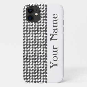 Charcoal Modern Houndstooth with name iPhone 11 Case