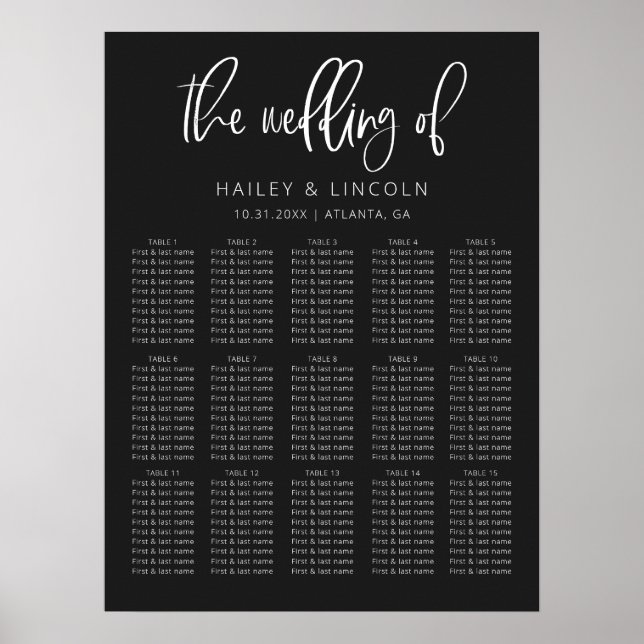Charcoal Modern Minimalist Wedding Seating Chart (Front)