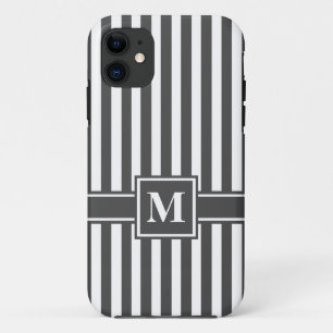 Charcoal Modern Stripe with Monogram iPhone 11 Case