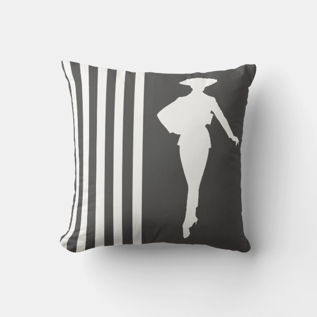 Charcoal Modern Stripes with Fashion Silhouette Cushion (Front)