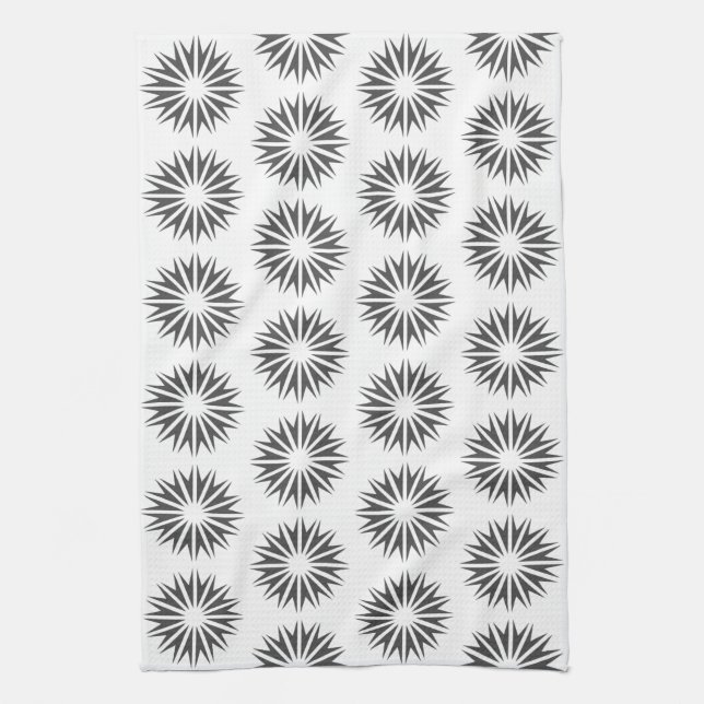 Charcoal Modern Sunbursts Tea Towel (Vertical)