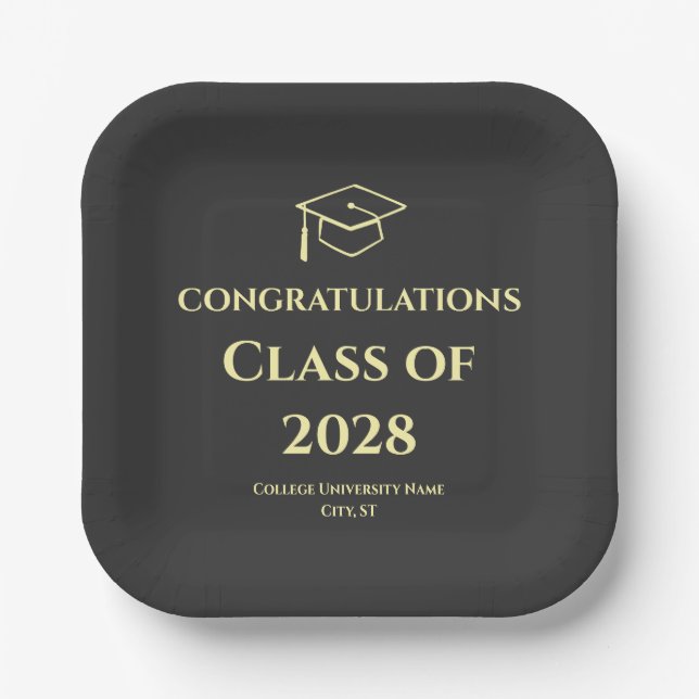 Charcoal Modern Typography Graduation Party Paper Plate (Front)