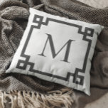 Charcoal Monogrammed Greek Key Border White Cushion<br><div class="desc">Create your own Greek Key bordered throw pillow with your family monogram in an elegant serif font style. This design features dark charcoal grey against a white solid colour background. You can customise the colours to match your home decor. I watched a history show recently that explained the Ancient Greeks...</div>