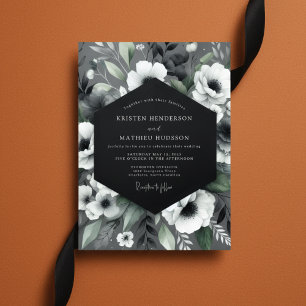 Charcoal Moody Floral Elegance Wedding Invitation