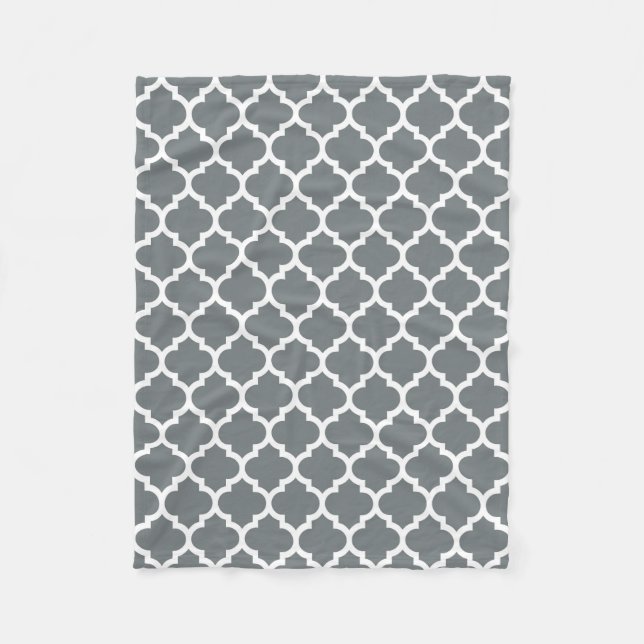 Charcoal Moroccan Quatrefoil Pattern #5 Fleece Blanket (Front)