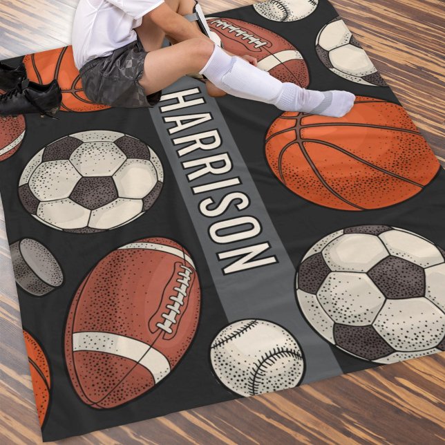 Charcoal Multi Sport Custom Name Monogram Fleece Blanket (Creator Uploaded)
