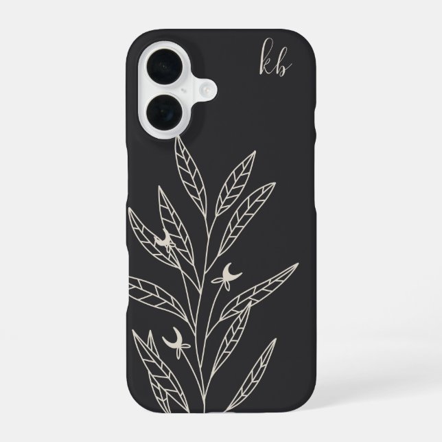 Charcoal | Mystic Boho Botanical Monogram iPhone 16 Case (Back)