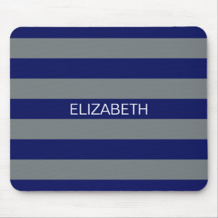 Charcoal Navy 5c Horiz Preppy Stripe Name Monogram Mouse Mat
