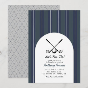 Charcoal, Navy, & Silver Golf Birthday Party Invitation
