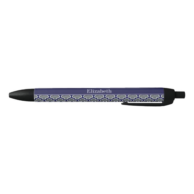 Charcoal Navy Wht Moroccan #5DS Navy Name Monogram Black Ink Pen (Bottom)