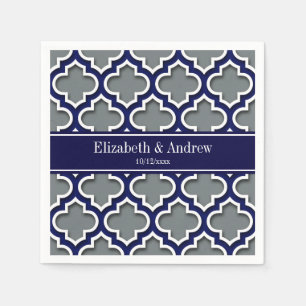 Charcoal Navy Wht Moroccan #5DS Navy Name Monogram Napkin