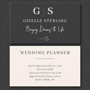 Charcoal Neutral Elegant Minimalist Monogram Business Card