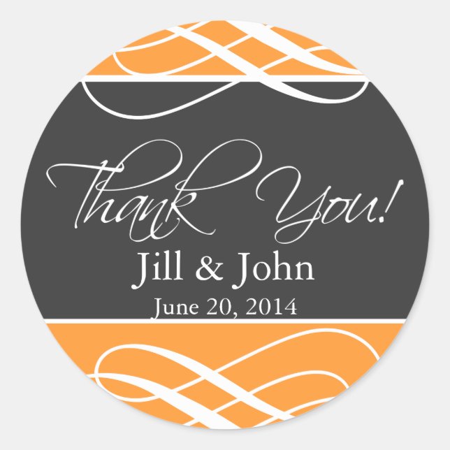 Charcoal Orange Thank You Favour Labels Wedding (Front)