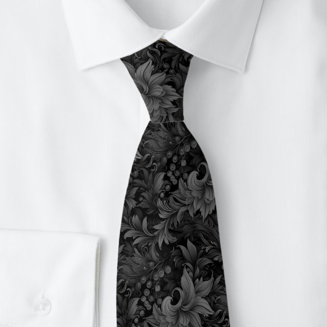 Charcoal Ornate Botanical Tie (Creator Uploaded)
