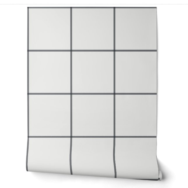 Charcoal Oversized Windowpane Grid Wallpaper (Unrolling)