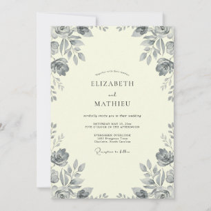 Charcoal Painted Rose Wedding Invitation