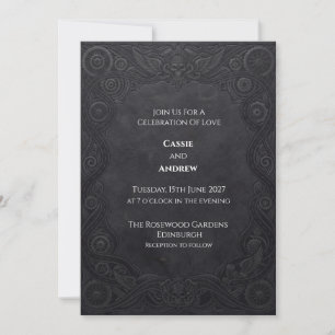 Charcoal Paisley Gothic Wedding Invitation
