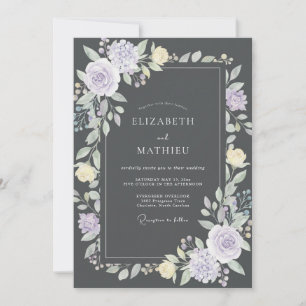 Charcoal Pale Lilac Petal Wedding Invitation