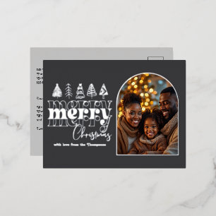 Charcoal Pearl & Soft Graphite Christmas Photo Foil Holiday Postcard