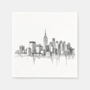 Charcoal Pencil Urban Skyline Sketch Napkin