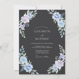Charcoal Periwinkle Foliage Eucalyptus Wedding Invitation