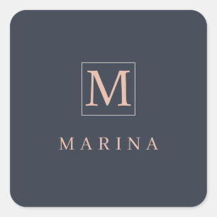 Charcoal personalised initial name square sticker