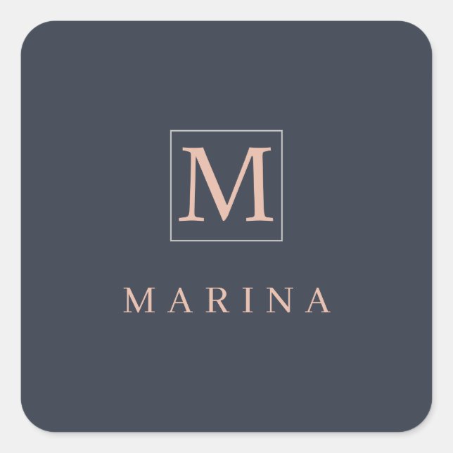 Charcoal personalised initial name square sticker (Front)