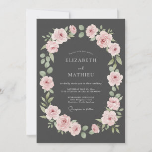 Charcoal Petal Pink Petal Wedding Invitation