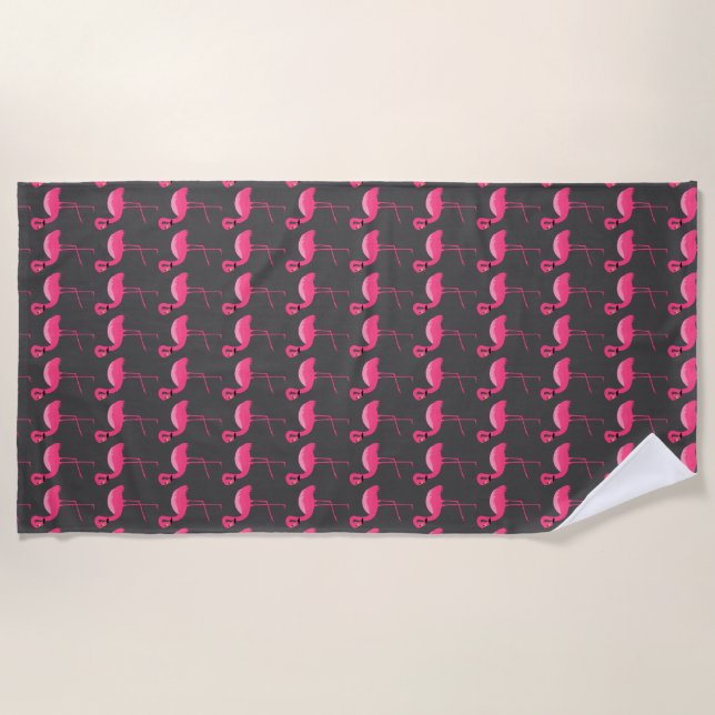 CHARCOAL PINK FLAMINGO BRIGHT BEACH TOWEL (Front)