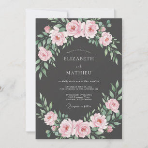 Charcoal Pink Leafy Wedding Invitation