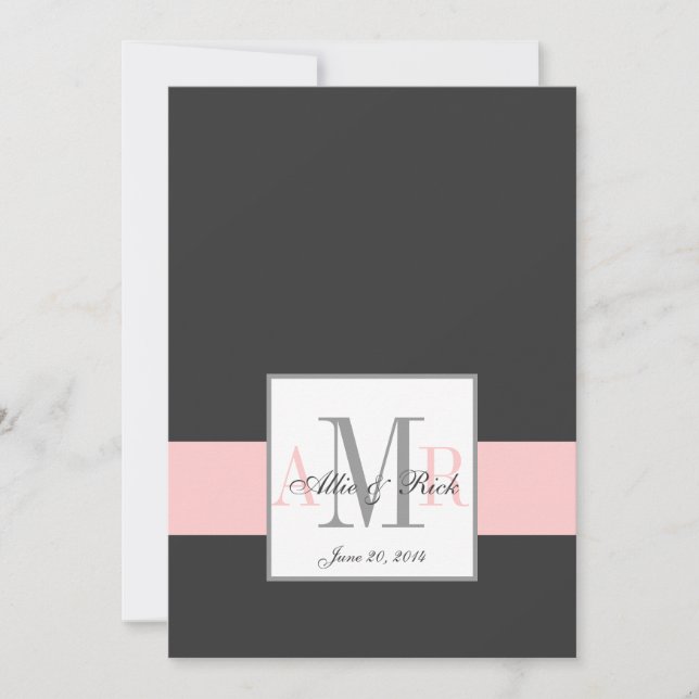 Charcoal Pink Monograms Wedding Invitation (Front)