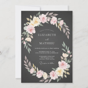 Charcoal Pink Ranunculus Eucalyptus Wedding Invitation