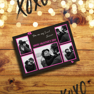 Charcoal & Pinkish Modern 5 Photo Valentines day   Holiday Card