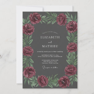Charcoal Plum Blossom Wedding Invitation