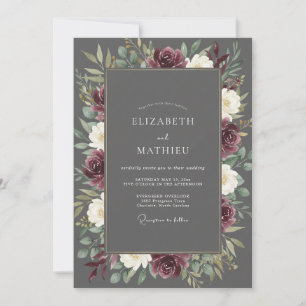 Charcoal Plum Petal Wedding Invitation