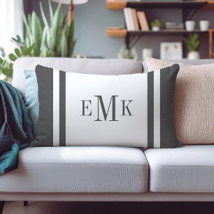 Charcoal Preppy Ribbon Dots Custom Monogram Lumbar Cushion