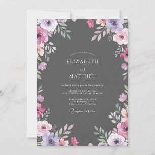 Charcoal Purple Leafy Wedding Invitation