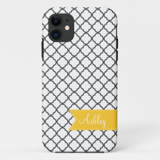 Charcoal Quatre Foil with Custom Monogram Ribbon iPhone 11 Case