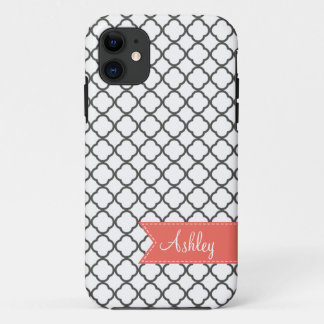 Charcoal Quatre Foil with Custom Monogram Ribbon iPhone 11 Case