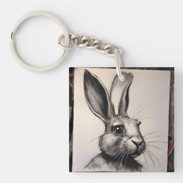 Charcoal Rabbit Sketch Key Ring (Front)