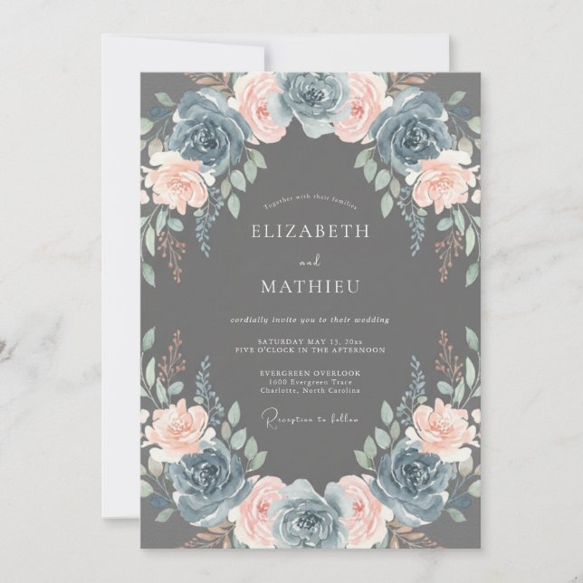 Charcoal Romantic Botanical Wedding Invitation (Front)