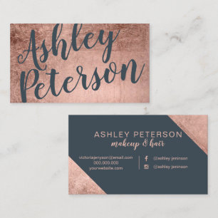 charcoal rose gold white hair makeup typography business card