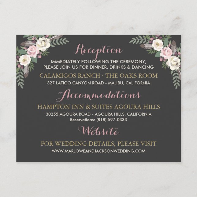 Charcoal Rose Pink Floral Details Enclosure Card (Front)