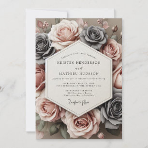 Charcoal Rose Timeless Bloom Wedding Invitation
