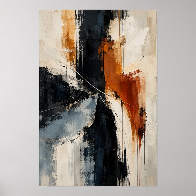 Charcoal Rust Ivory Linear Abstract Wall Art (Front)