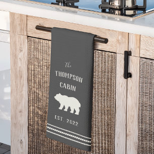 Charcoal Rustic Bear Personalised Kitchen Towel
