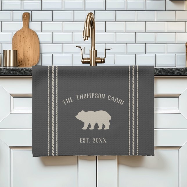Charcoal Rustic Bear Personalised Tea Towel (Creator Uploaded)