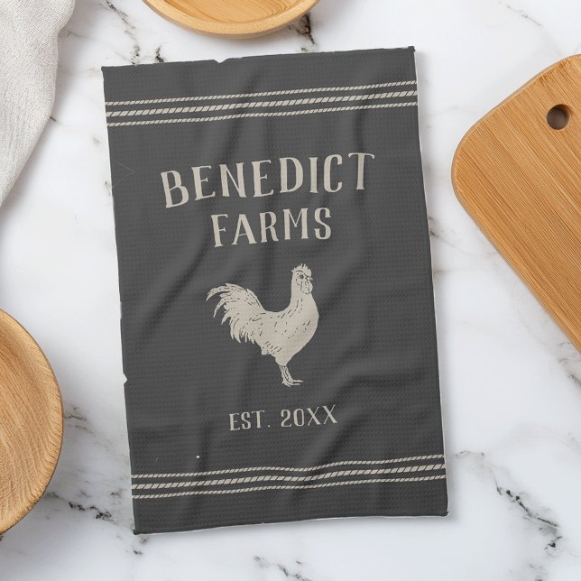 Charcoal Rustic Chicken Personalised Farm Name Tea Towel (Creator Uploaded)