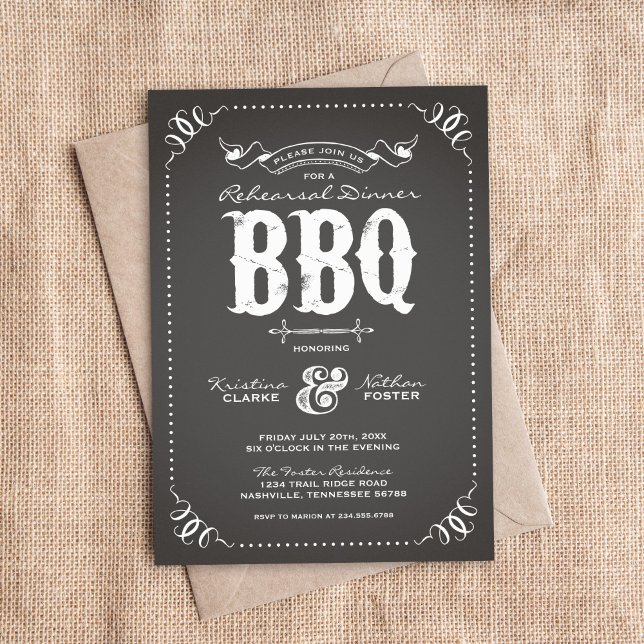 Charcoal Rustic Rehearsal Dinner BBQ Invitation (Creator Uploaded)